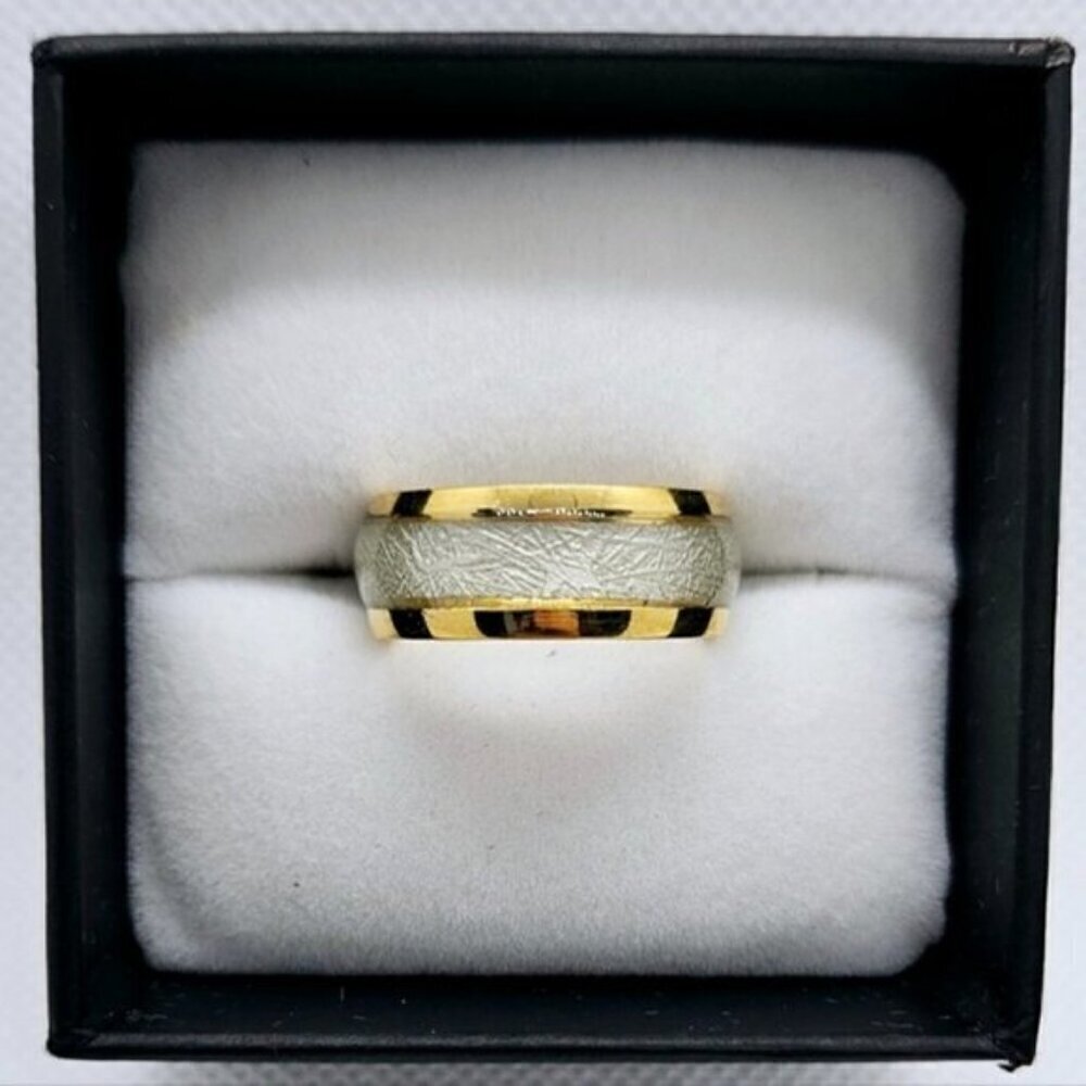Tungsten Carbide Gold Tone Ring 8mm Marble Inlay Size 6.5 NWT